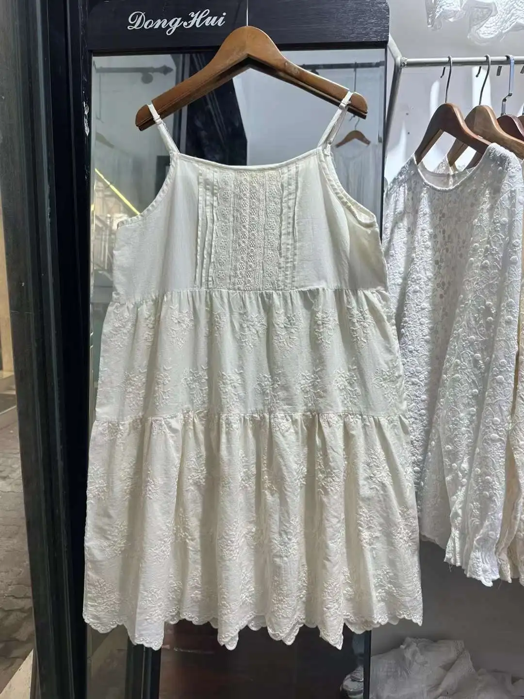 2025 Mori girl spring Japan style cute white beige embroidery spaghetti strap dress cotton cute clothes petticoat dress