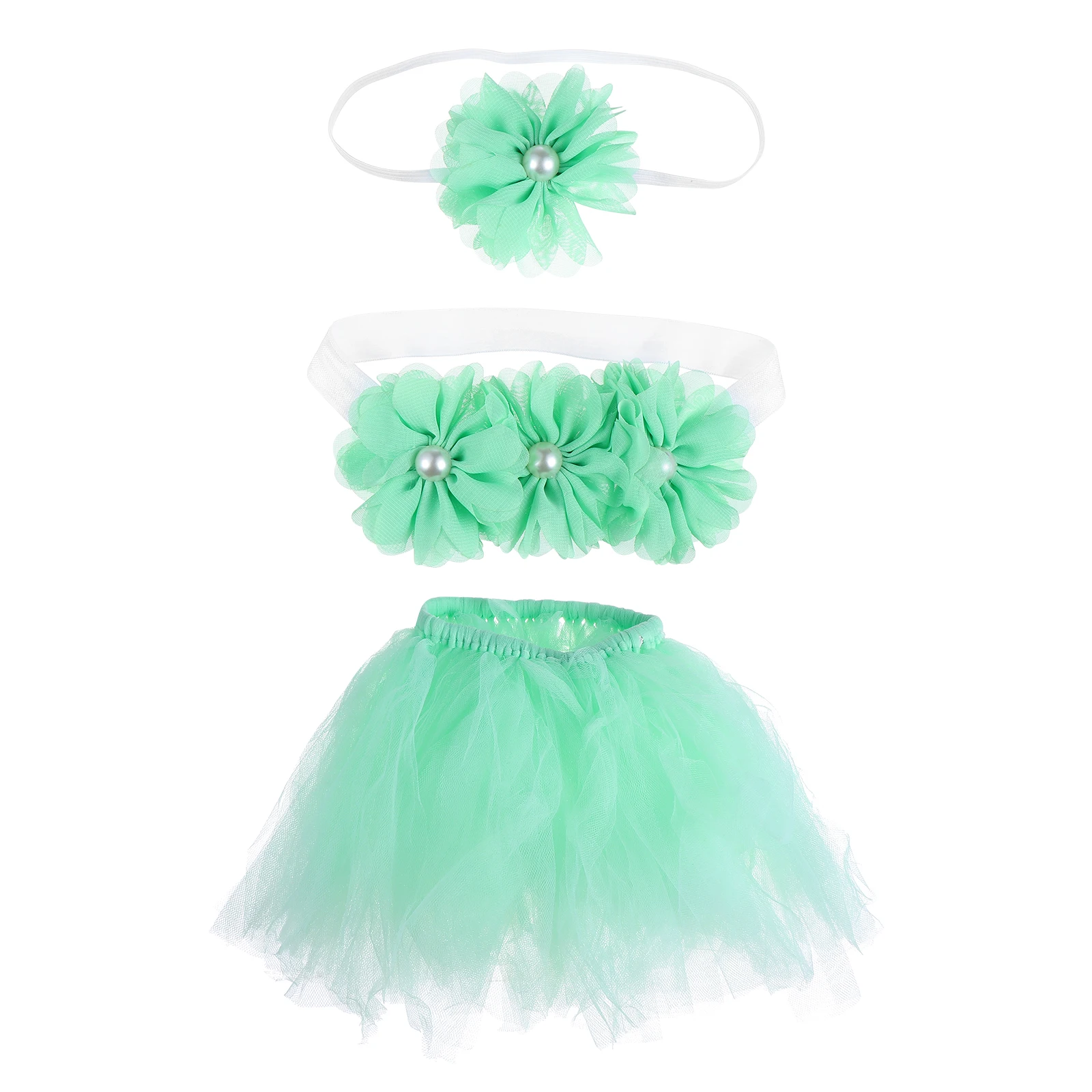 

Infant Tutu Skirt Set Acrylic Dress Photo Prop Comfortable Baby Clothes Outfits 0 3 Months Elastic Veil Skirt Headb