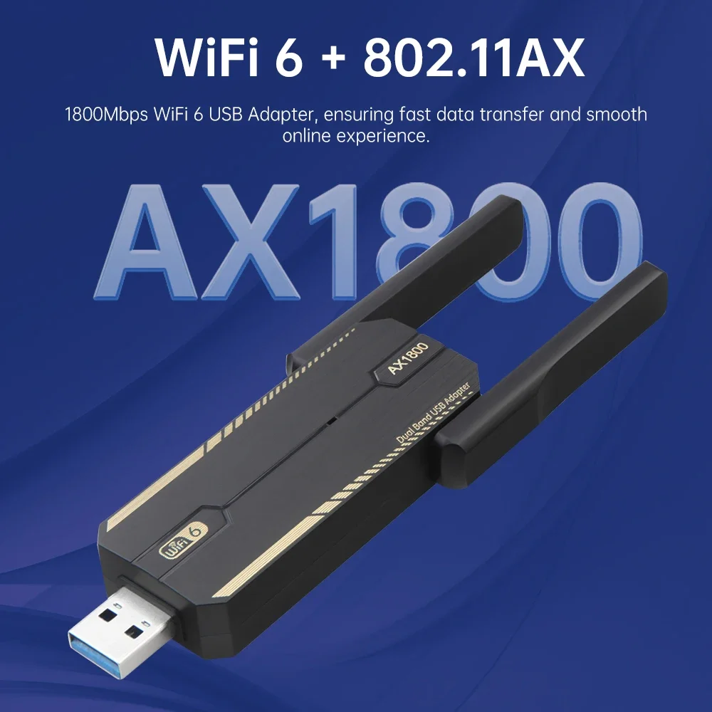 KEBIDUMEI USB 3.0 WiFi 6 Adapter AX1800 Dual Band 2.4/5Ghz 1800Mbps Driver-Free High Gain for Desktop PC Laptop Network Card