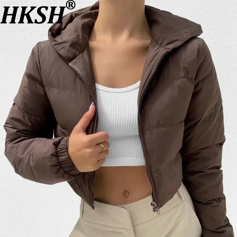 

HKSH Autumn Winter New Women's Hooded Padded Coat Zipper Solid Color Versatile Streetwear Ins Casual Short Wadded Jacket HK15121
