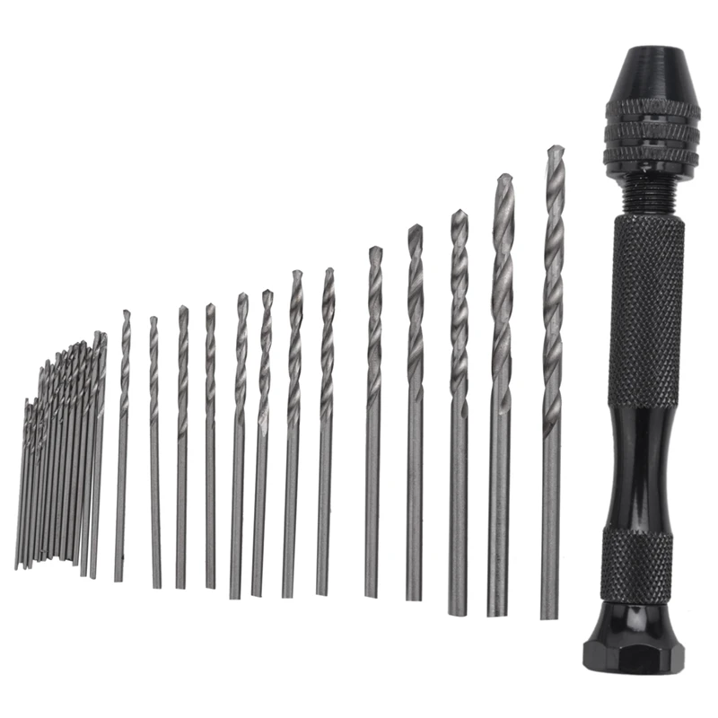 Hand Drill Bits Set 31Pcs Hand Drill Set Precision Pin Vise Micro-Mini Twist Drill Bits For Metal Wood, Delicate Manual Work, El