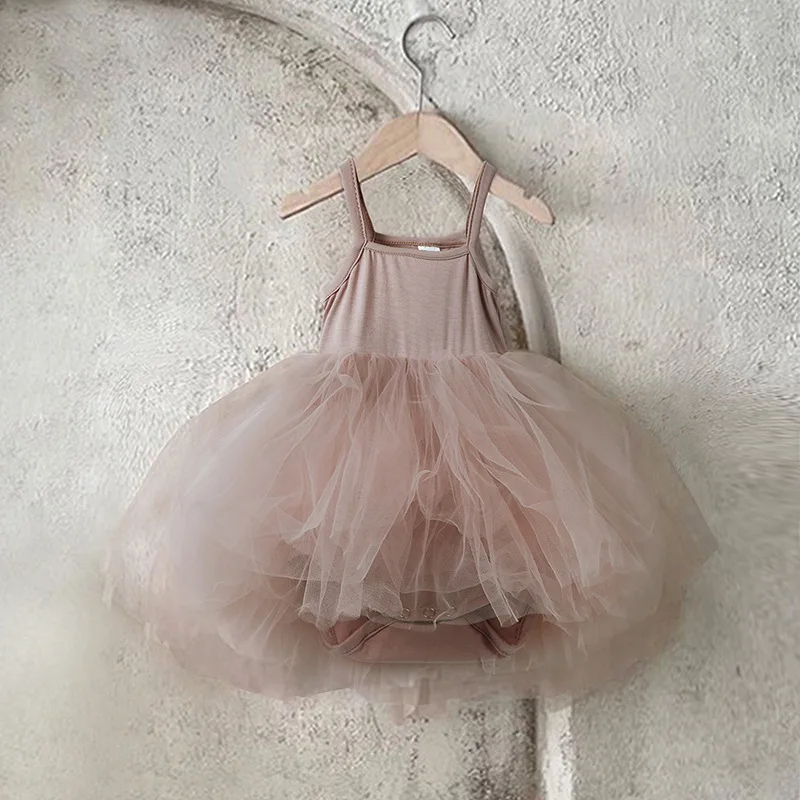 0-2Years 2026 Summer New Baby Girls Clothes Camisole Ball Gown Bodysuit Tulle Infant Girls One Piece  3-24 Momths