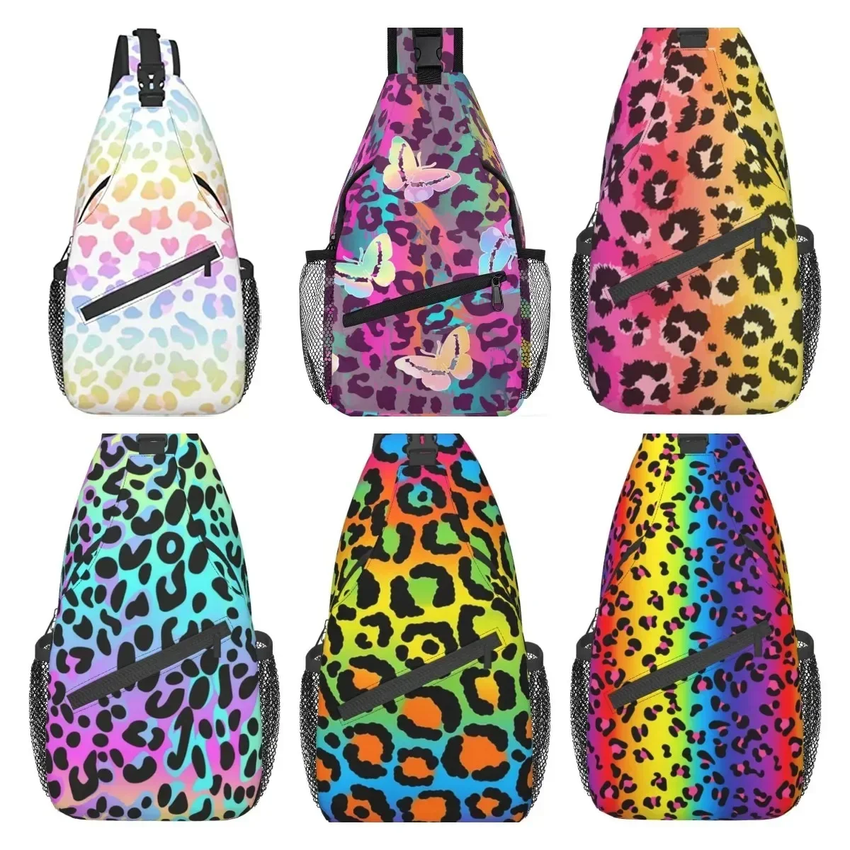 Sling Bag Rainbow Leopard Print Cheetah Hiking Daypack Crossbody Shoulder Backpack Travel Chest Pack for Men Women