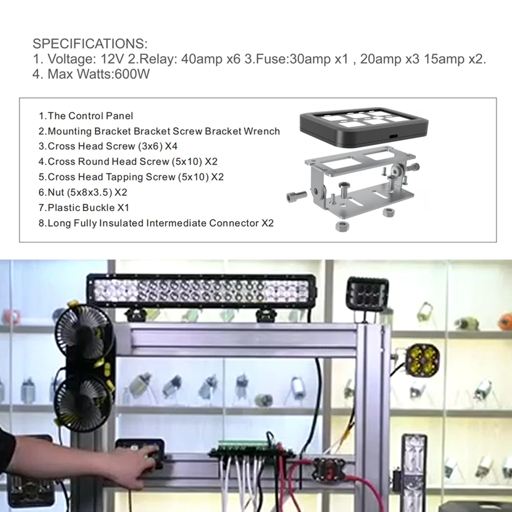 12V-24V LED 6 Gang Switch Panel 600W-1200W Circuit Control Relay System Box Slim Touch Control Panel for Boat Jeep UTV Caravan