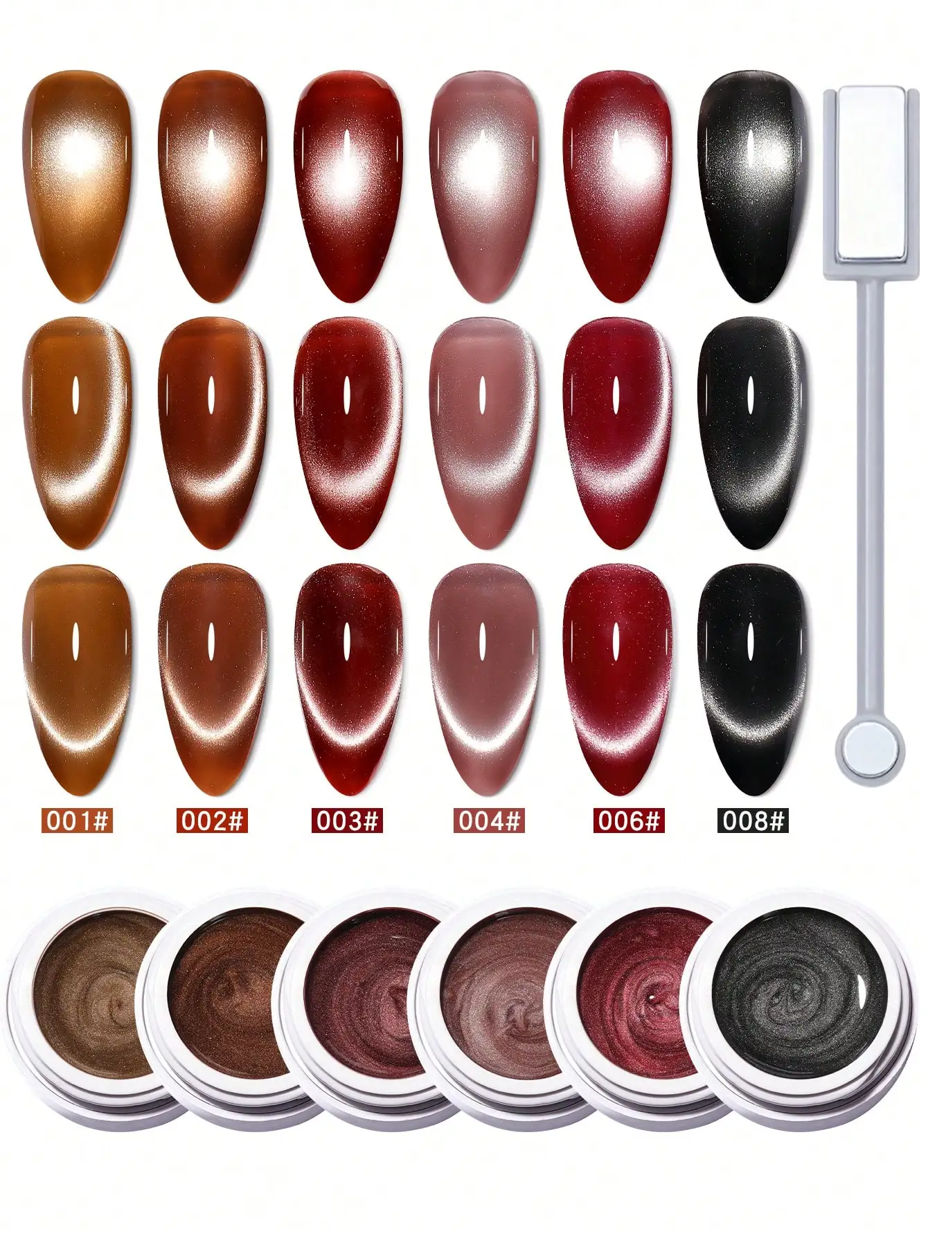 

6 шт. 5 г гель-лака для ногтей Ankela Red Cat's Eye, супер яркий рубиновый красный кошачий магнитный гель для ногтей, стойкий - с магнитной палочкой