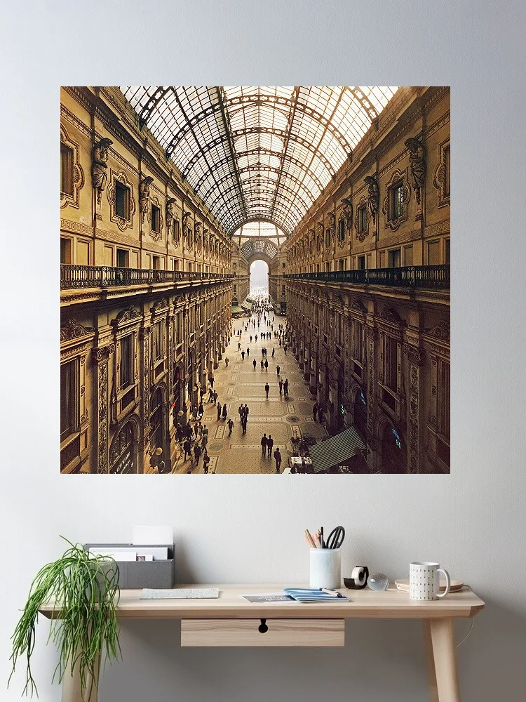 Slim Aarons 'Galleria Vittorio Emanuele II', Print Art Canvas Poster, Living Room, Home Wall Decor Picture
