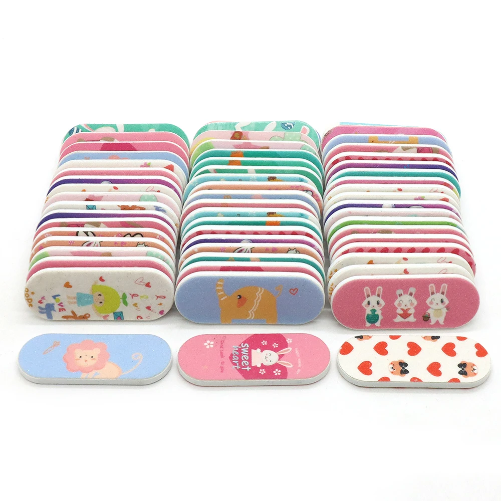 

200Pcs Mini Nail Files Wholesale 180 Grit Double-Sided Emery Board Buffers Files For Manicure Pedicure Printed Cartoon Nail File