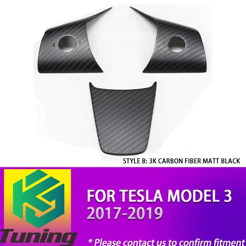 Real Carbon Fiber Steering Wheel Trim Cover Gloss Black/Matt Black/ Forged Carbon for Tesla Model 3 2017 2018 2019 3 Pieces