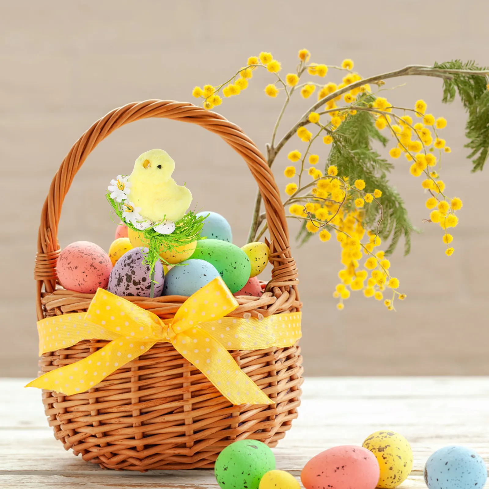 

Easter Floral Picks Artificial Rooster Branch Stems Realistic Spring Decoration for Home Wreath Garland Arrangement Craft Garden