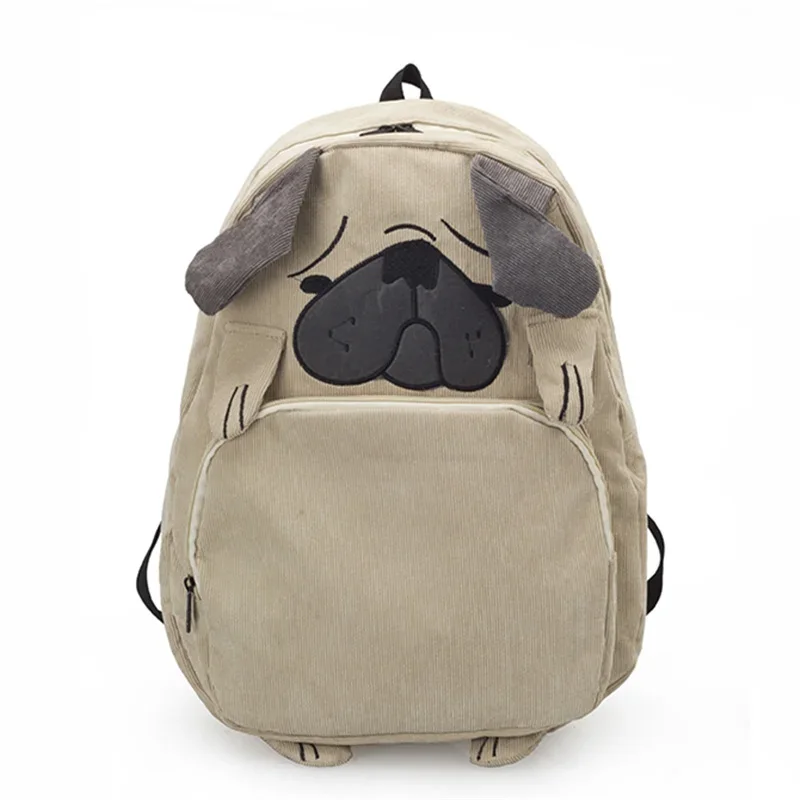 SUPER Cute Designer Dog Fox Ear Embroidery Corduroy Canvas Women Backpack School Bag For Teenagers Girls Travel Bagpack