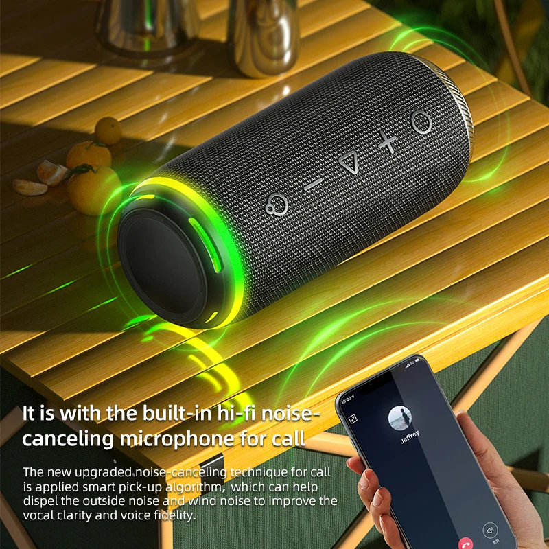 Altavoces de graves potentes portátiles Bluetooth 5,3 Subwoofer estéreo inalámbrico tarjeta TF reproductor de música luz LED Audio impermeable al aire libre