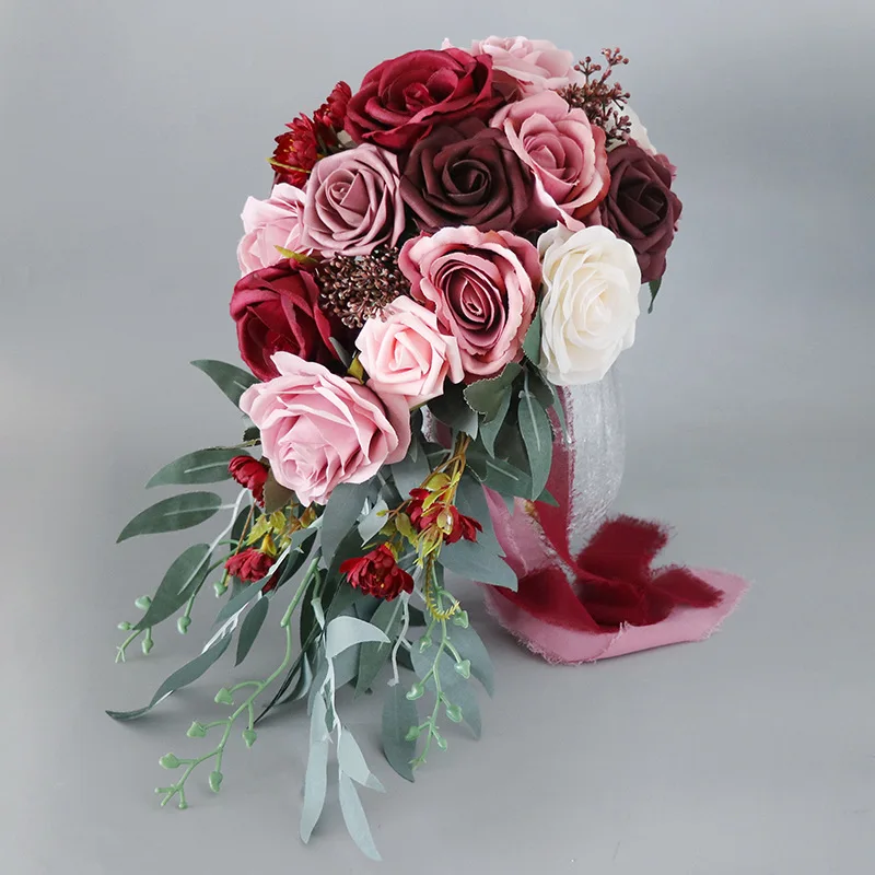 Artificial Flowers Bridal Bouquets Burgundy Red, Lavender, Navy Wedding Flowers 22*45cm Wedding Accessories