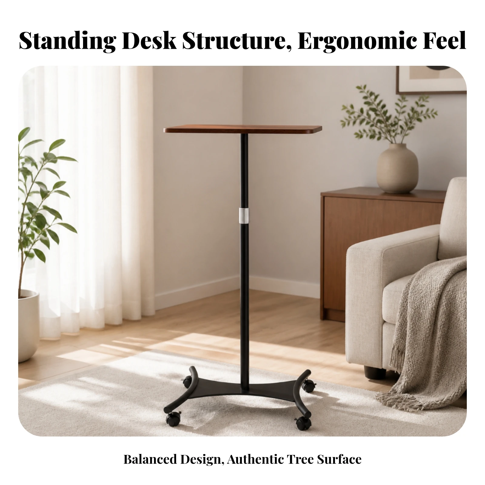 Adjustable Laptop Stand Portable Rolling Laptop Desk Mobile Side Table Sturdy Rolling Desk with Wheels Multi-Functional