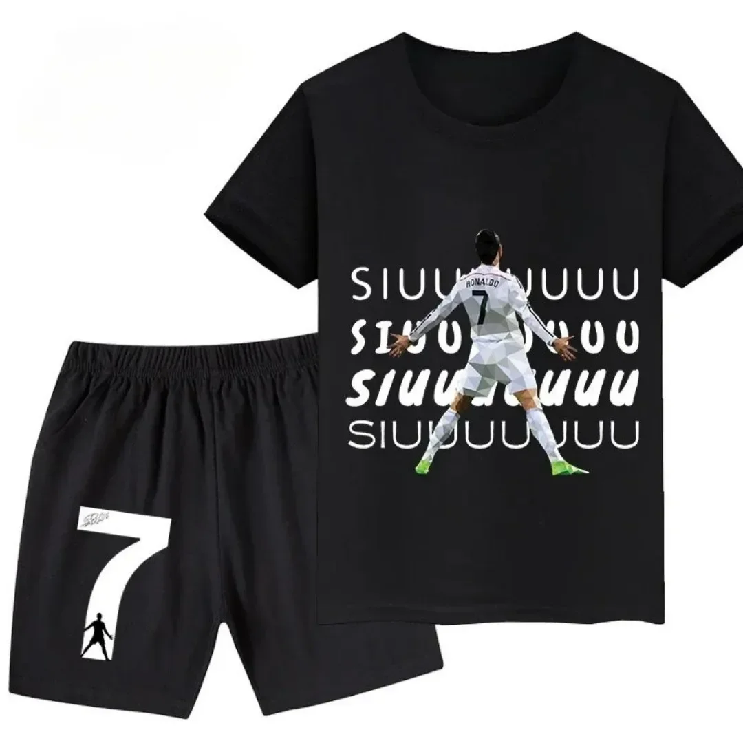 

2025 Summer New Ronaldo Football Player Printed Children's Clothing Sports T-shirt+Shorts 2-piece Set Children's Boys and Girls