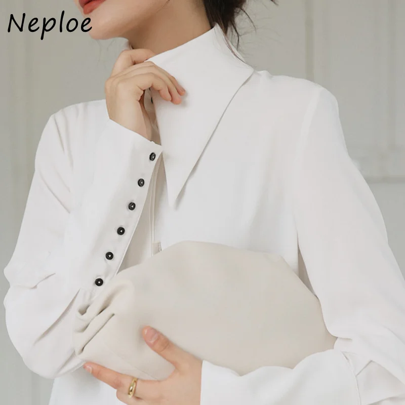 Neploe Turn Down Collar Solid Color Long Sleeve Shirts Early Spring Vintage Blusas Mujer De Moda 2024 Single-breasted Blouses