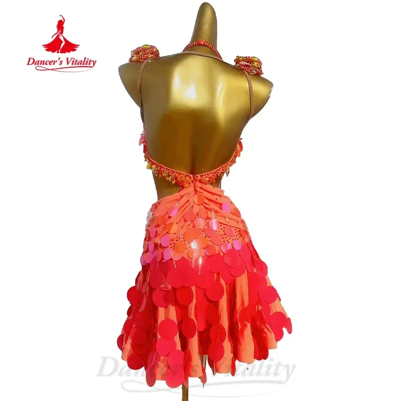 Latin Dance Dress Women Custom Senior AB Stones Sequin Backless Dresses for Adults and Children Tango Samba Performance Costume