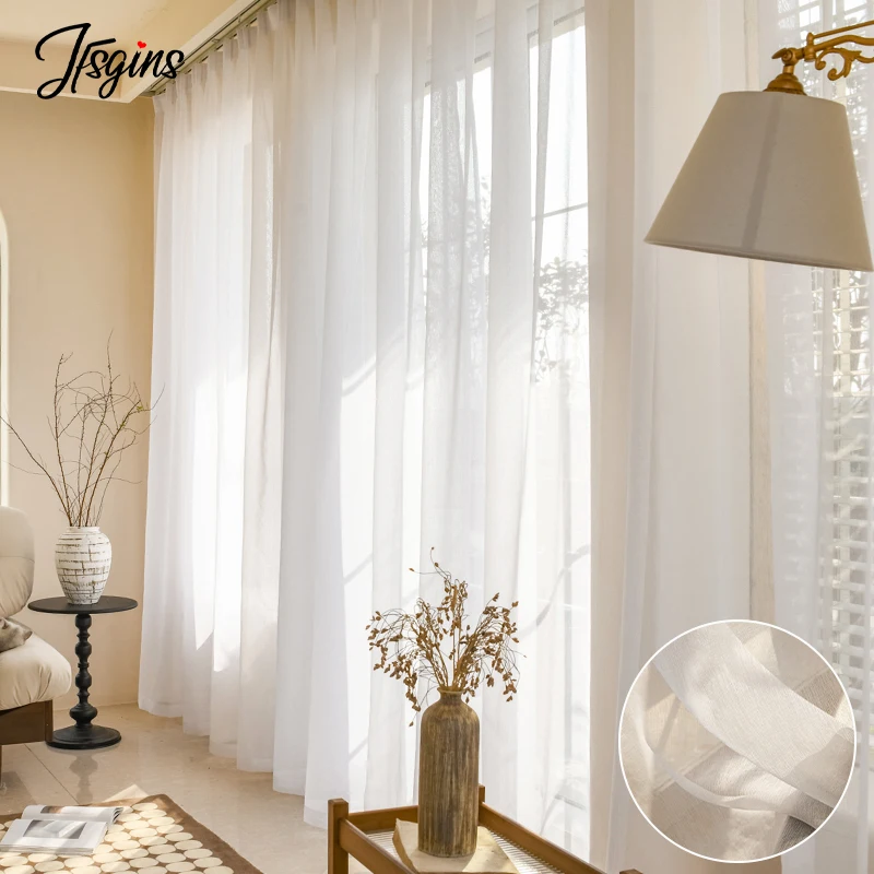 Modern Voile Sheer Curtains for Living Room Bedroom Tulle Curtain for Balcony Door Drapes Cortina Decoration Mariage Custom Size