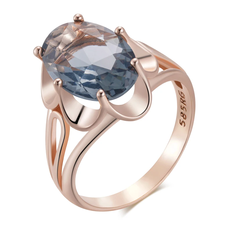 Kinel Hot Grey Big Oval Wedding Rings For Women Trend 585 Rose Gold Color With Natural Zircon High Quality Daily Fine Jewelry