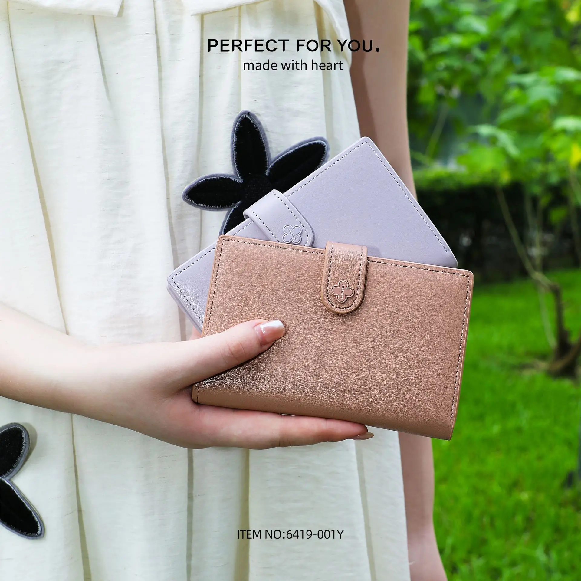 PU leather simple ladies' simple snap closure wallet with coin pocket and multiple card slots - ladies' handbag