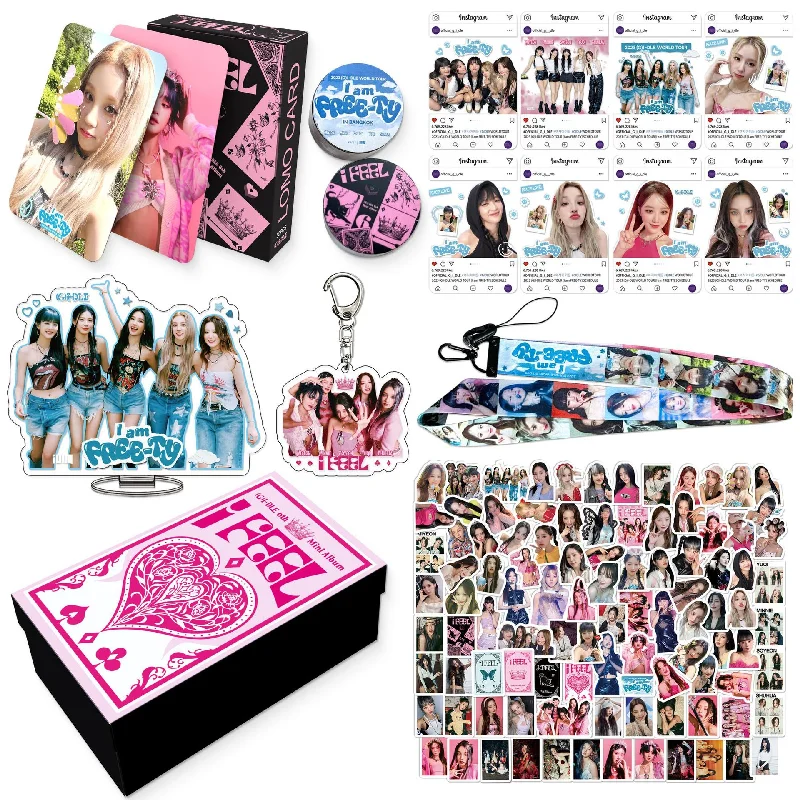 New Kpop GIDLE Album I Feel Keychain Sticker Gift Box Lomo Cards High Quality HD Print Photo Cards YUQI Fans Collection Gift