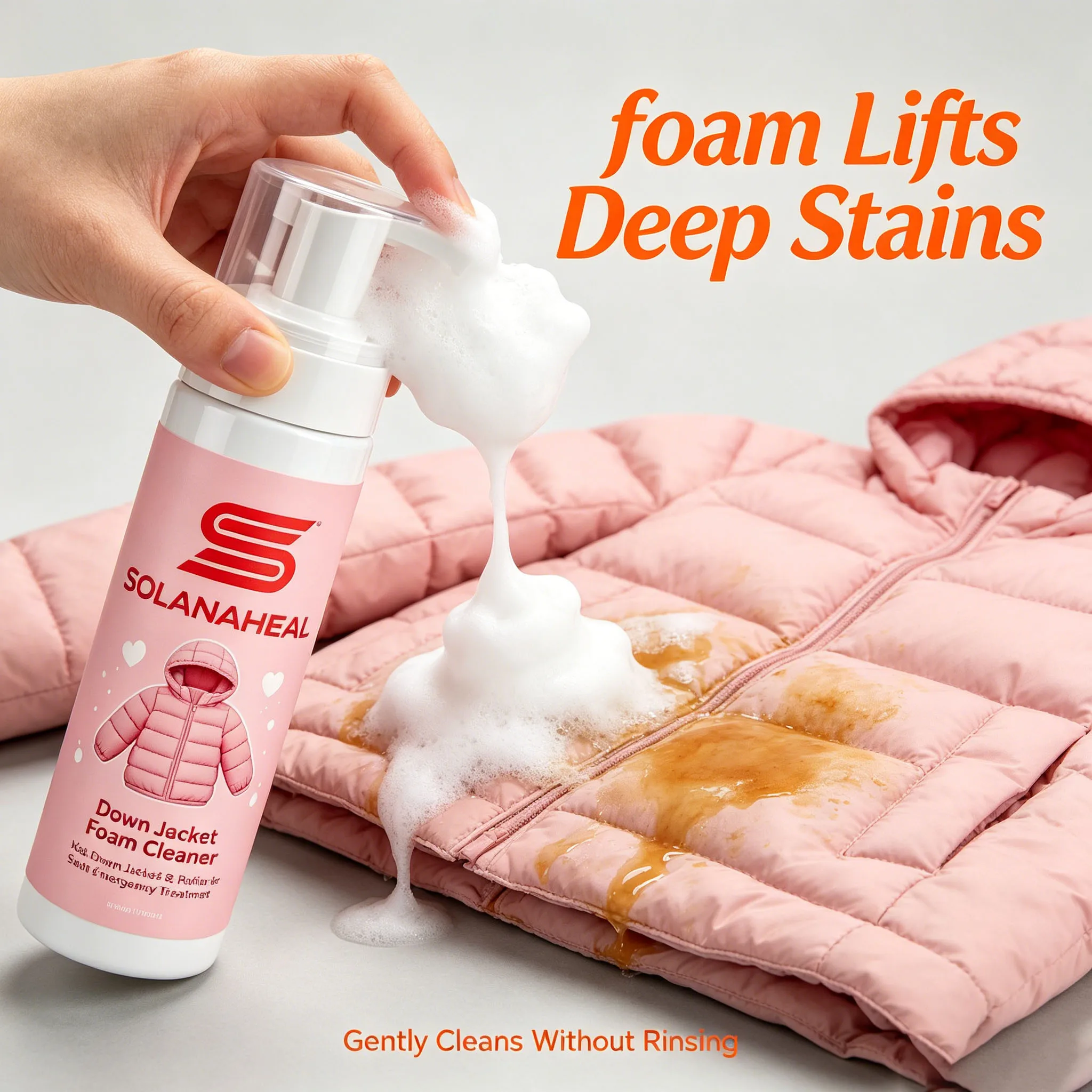 Down Jacket Foam Cleaner, No-Rinse Stain Remover for Puffer & Down Coats