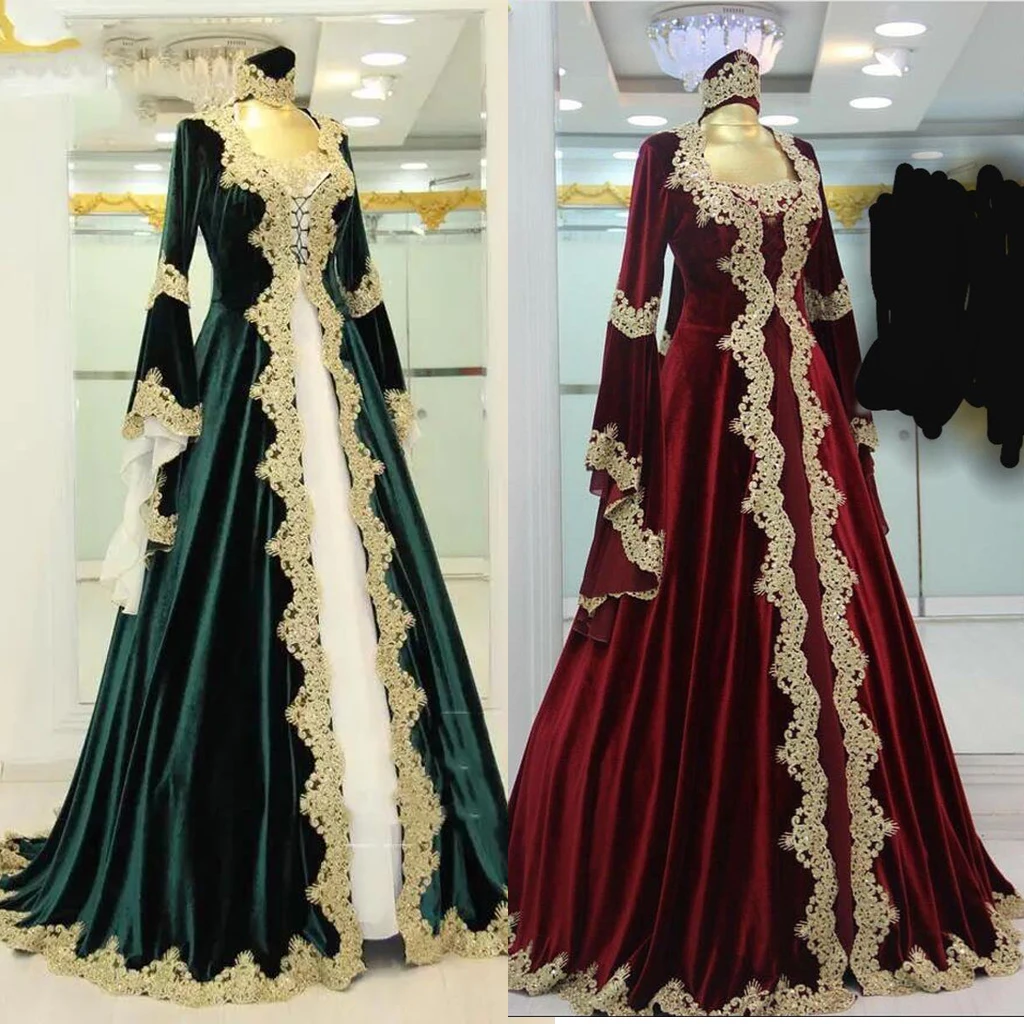 Mittelalterliches Vintage Burgunderrotes Gothic Spitze-Abschlussball-Abendkleid, muslimisches Braut-Langarm-Ballkleid, Tudor-Renaissance-Feenkleid