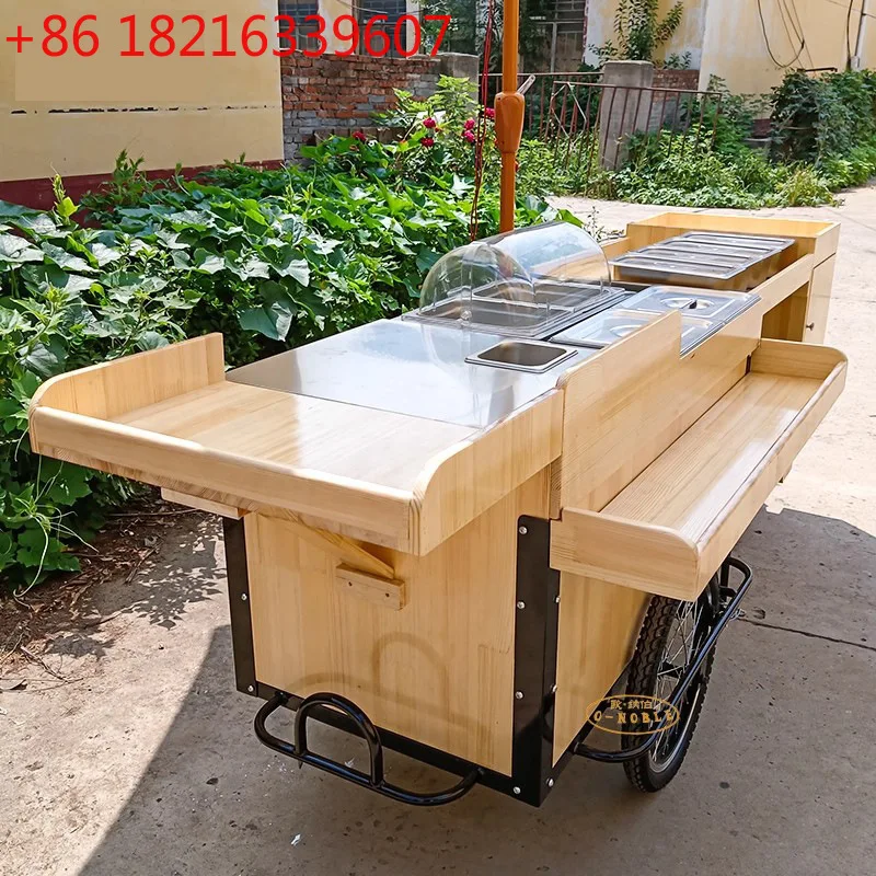 YAO Multifunctional Solid Wood Mobile Night Market Market Food Street Outdoor Trolley