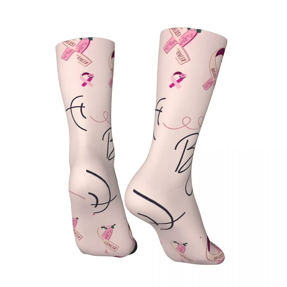 Breast Cancer Awareness, Breast Cancer Ribbon Pattern Men's Socks Retro Harajuku Street Style Novelty Pattern Crew Sock