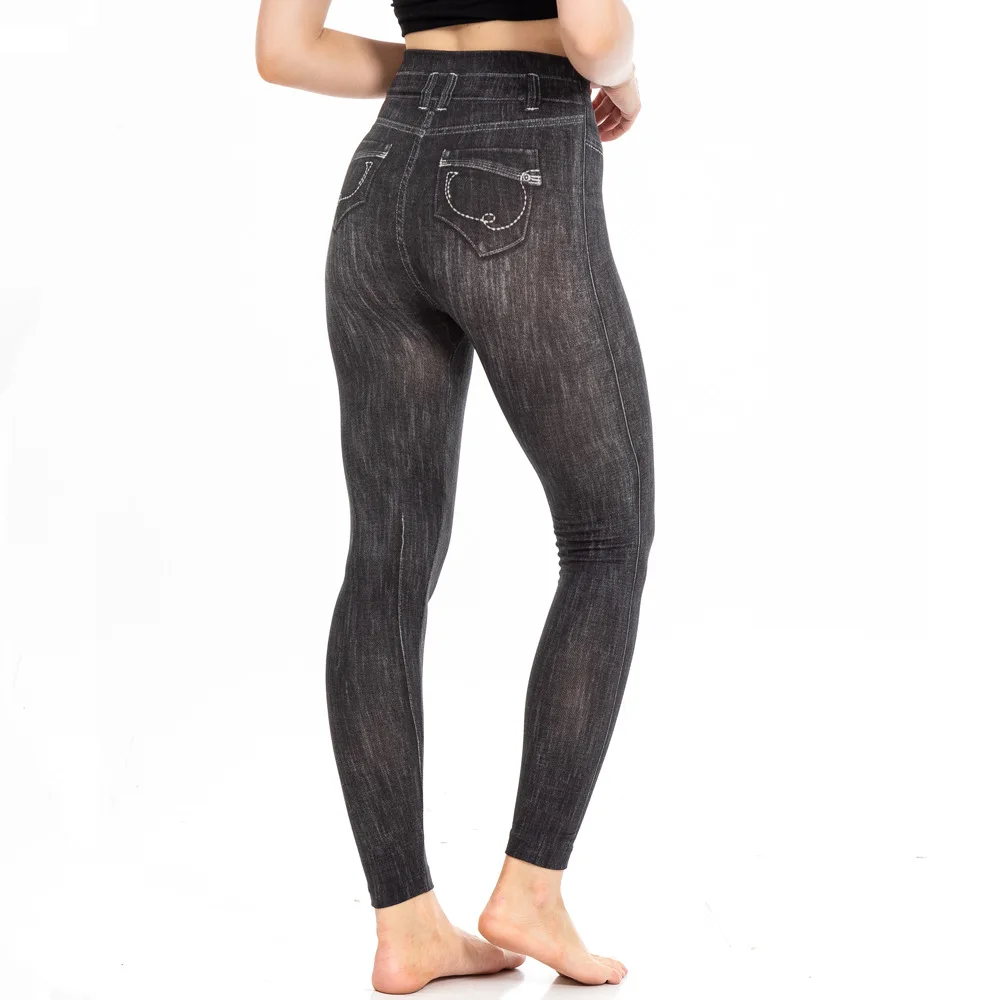 Leggings skinny a vita alta Donna Jeans imitazione Pantaloni da yoga Moda stampata Elastico Shapewear Fitness Jogging Collant da ciclismo