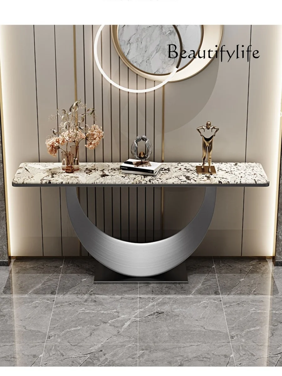 American-Style Natural Marble Entrance Door Light Luxury High-End Simple Modern Rock Plate Entrance Table