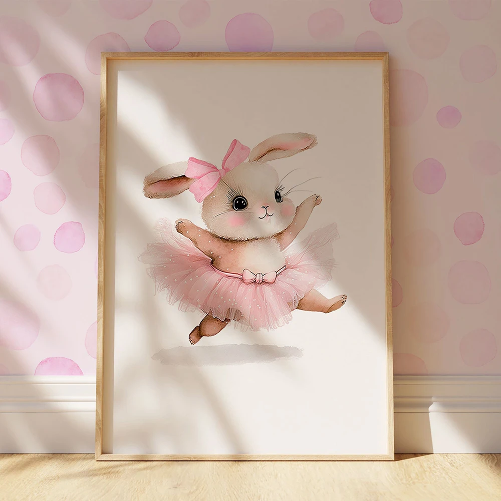 3pcs Cute Ballerina Bunny Ballet Canvas Posters Woodland Animal Print Painting Girls Room Decor Rabbit Wall Art Nursery Decor