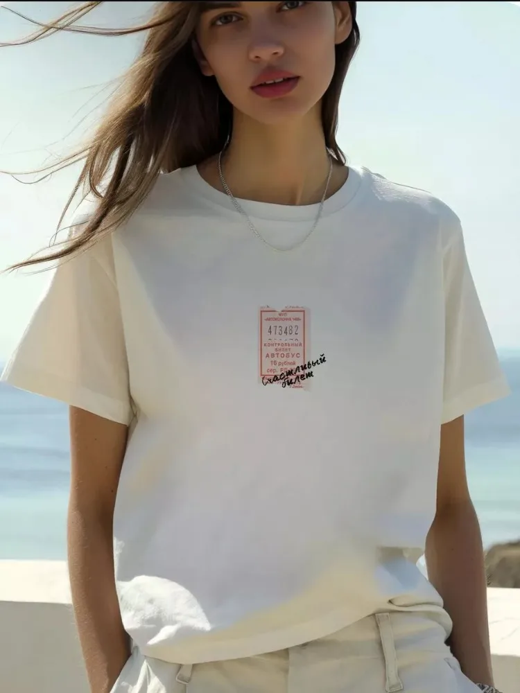 Russian Fashion Streetwear Easy Tee Retro Brand Chic Graphic T-shirts Loose Pure Cotton Summer Comfortable Leisure Tops Elegant