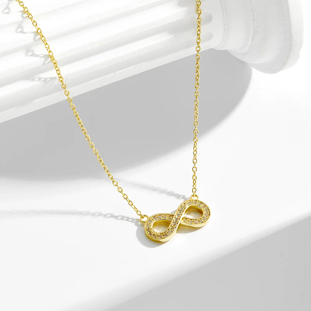 

Withered S925 Pure Silver Infinite Love 8-shaped Micro Inlaid Full Diamond Necklace For Women's Collarbone Chain