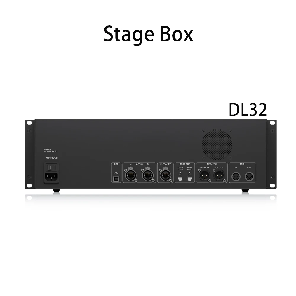 DL32 32 Input, 16 Output Stage Box with 32 Midas Microphone Preamplifiers, ULTRANET And ADAT Interfaces M32 Live digital mixer