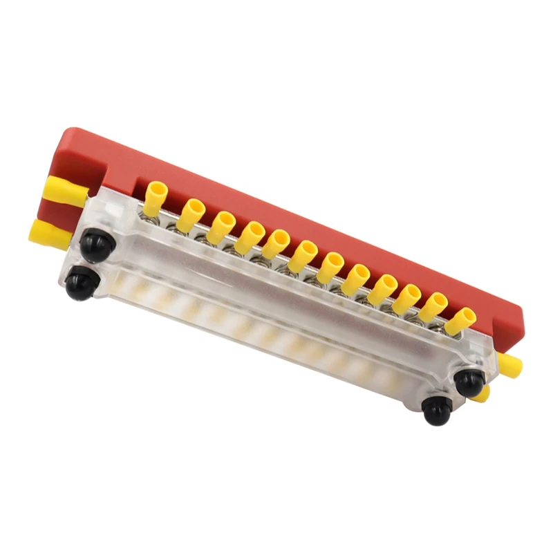 Bus Line High Current Double Row Busbar With Transparent Cover 150A 12-Way Double Row Nylon+Stainless Steel Red