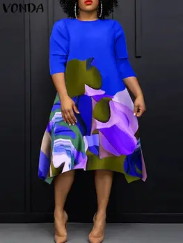 VONDA Elegancka sukienka damska 2024 Bohemian Printed Party Dress A-Line Sundress Casual Midi Vestidos Fashion Loose Robe Oversized