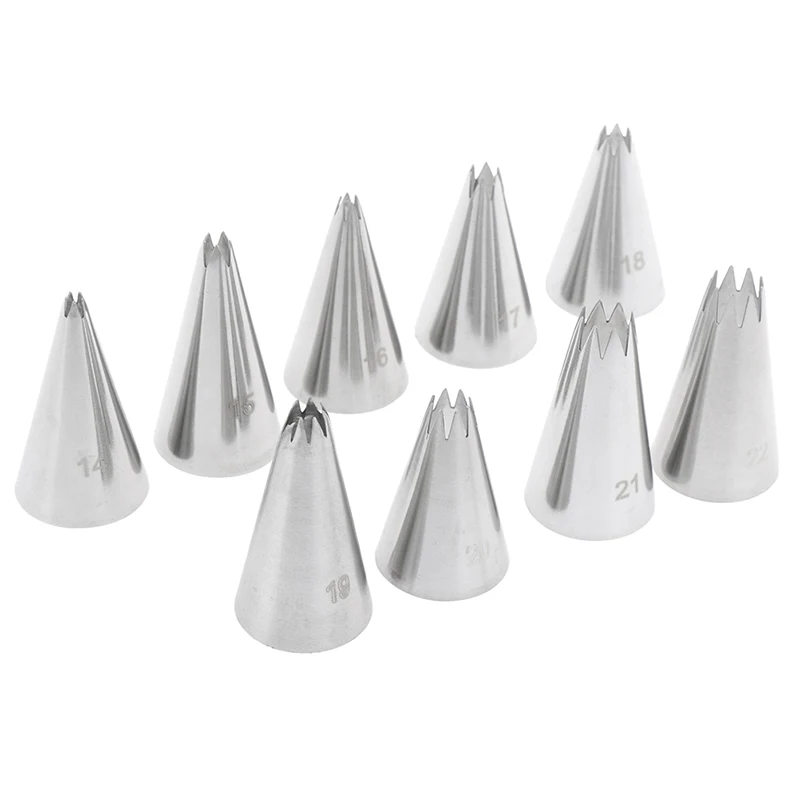 9pcs Open Star Cream Piping Nozzles Cake Decorating Set Metal Pastry Bag Tips