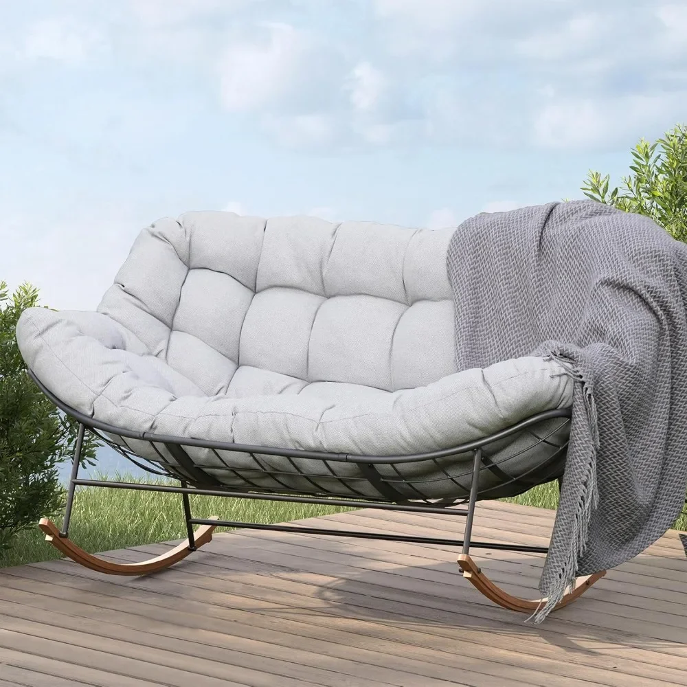 

Rocking Chair Outdoor, Oversized Papasan Rocking Chair for 2 with E-Coated Steel Frame and Thick Cushion