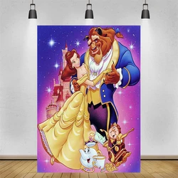 Beauty And the Beast Photography Backdrop Cartoon Princess Happy Birthday Party Banner Girls Bedroom Decor Vertical Background