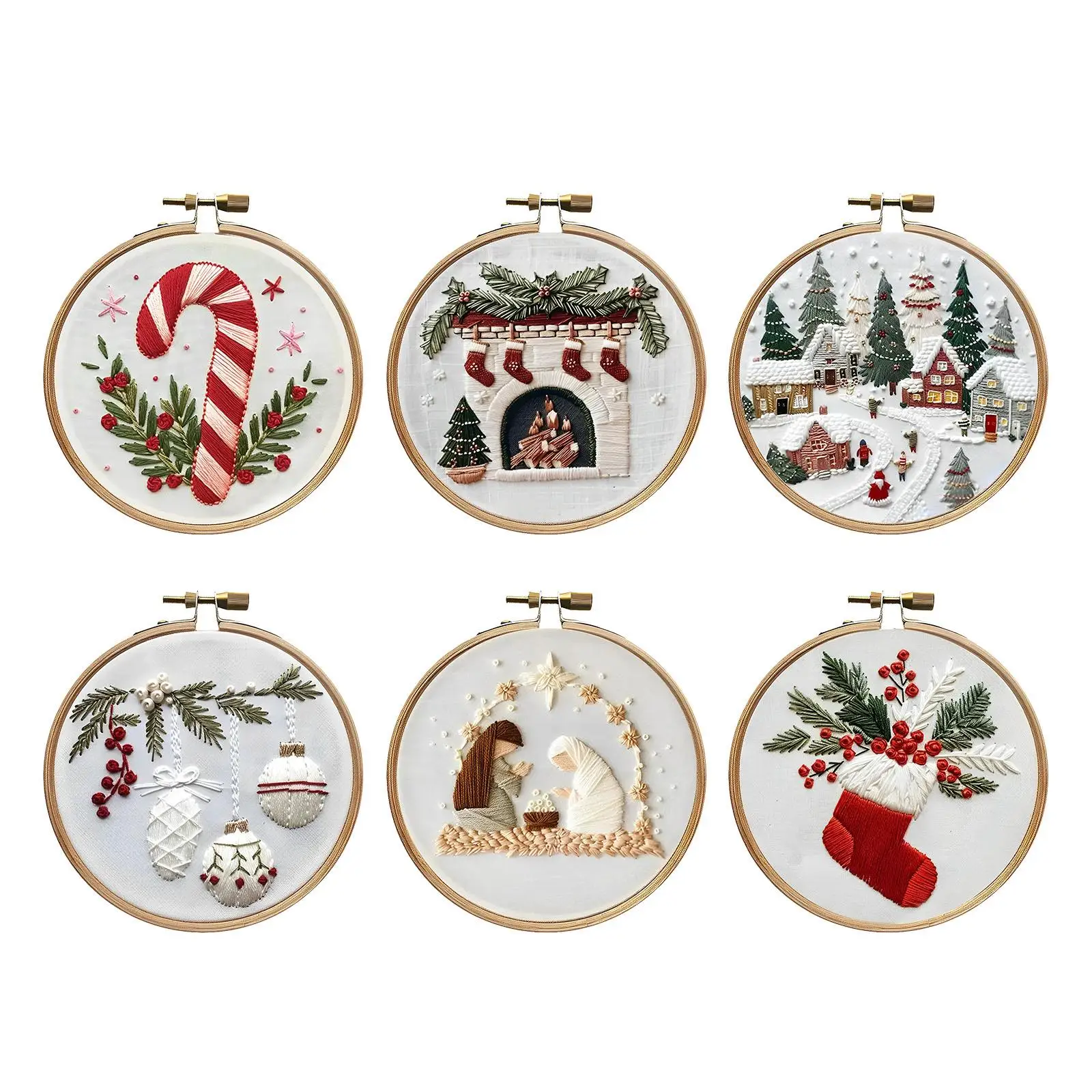 

Рождественский набор для вышивания, хлопковый обруч, набор для вышивки крестом, набор для рукоделия с принтом для праздничного украшения для начинающих