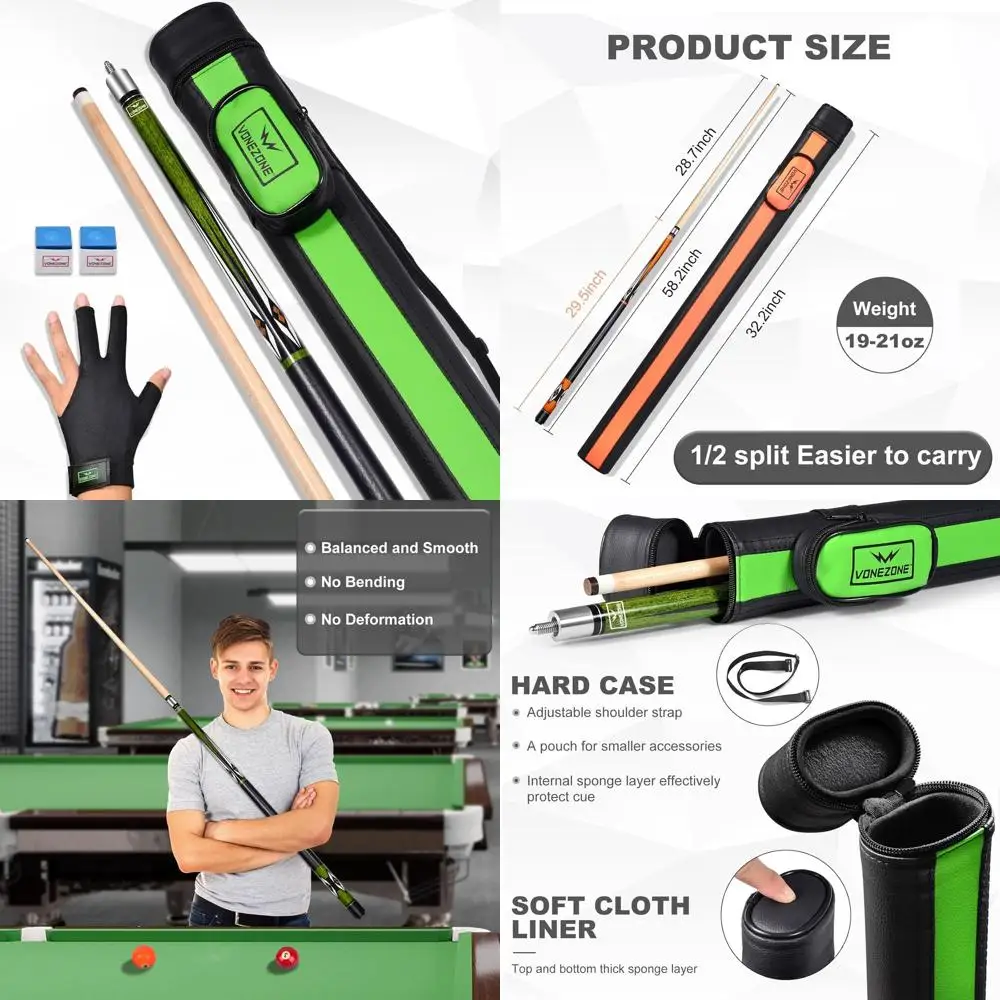 

Adults' 58 Pool Cue Set with Hard Case, 19-21oz Weight, Assorted Colors