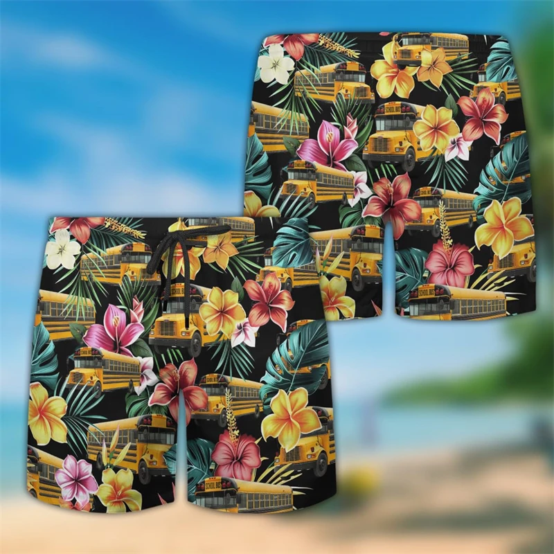 School Bus Driver Short Pants For Men Clothes Cartoon Great Job Beach Shorts Hawaiian Schoolbus Boardshorts Shuttle Bus Trunks