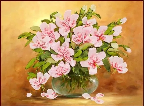 

Needlework,Chinese Ribbon Cross stitch Set for Embroidery kit,Table vase Lily flowers Cross-Stitch handwork home wall decoration