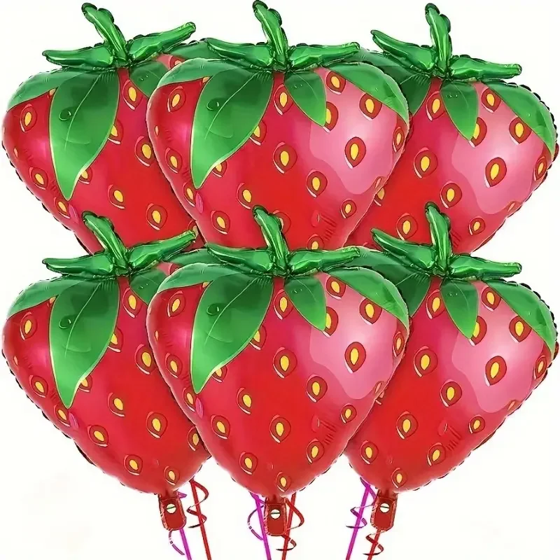 6 pieces, strawberry foil balloons, birthday party decorations, summer fruit party decorations balloons