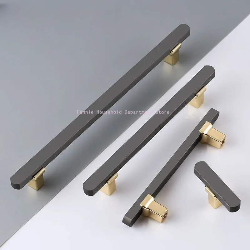 Simple Cabinet Handles Grey with Gold T Bar Wardrobe Pulls Kitchen Cupboard Door Knobs Modern Zinc Alloy Furniture Hardware