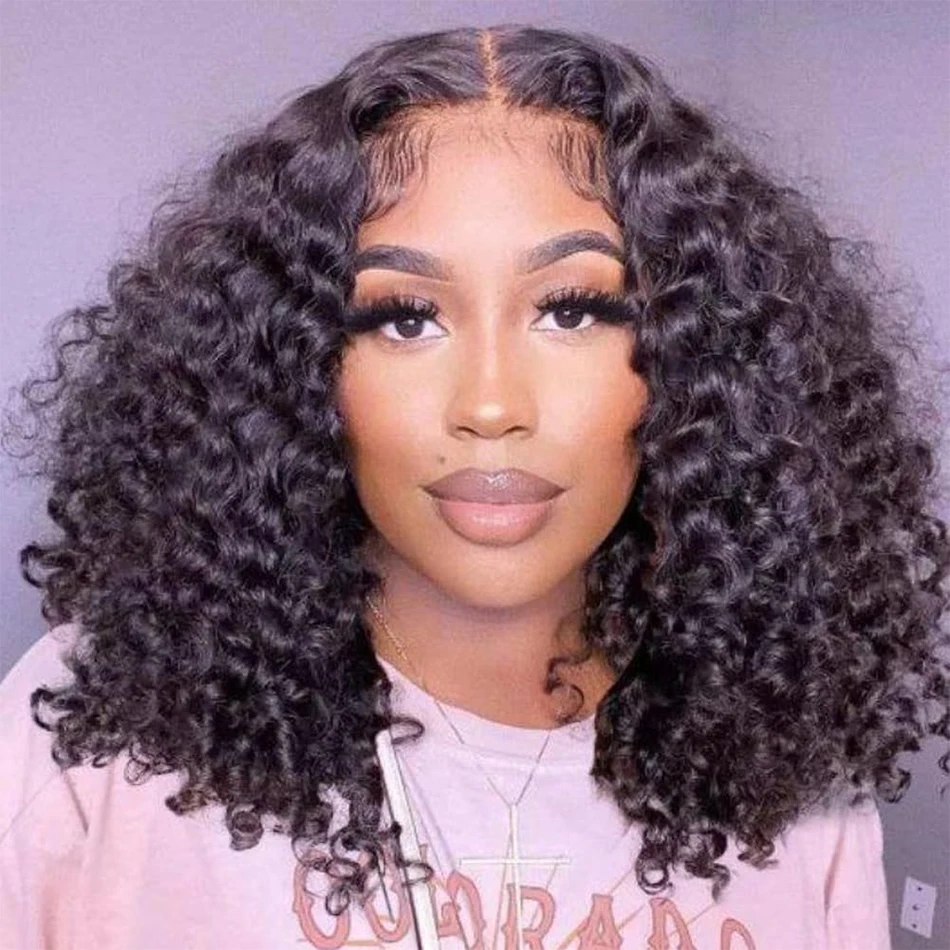 

Short Bob Deep Wave Curly 13x4 Lace Frontal Wigs 4x4 Transparent Lace Front Closure Wig Brazilian 100% Human Hair 12 14 16 Inch