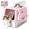 Enclosed Stainless Steel Litter Box With Lid Dog Proof XL Metal Litter Pan High Sided Anti Leak Front Entry Top Exit For Big Cats Includes Scoop For Multi Cat Home 1