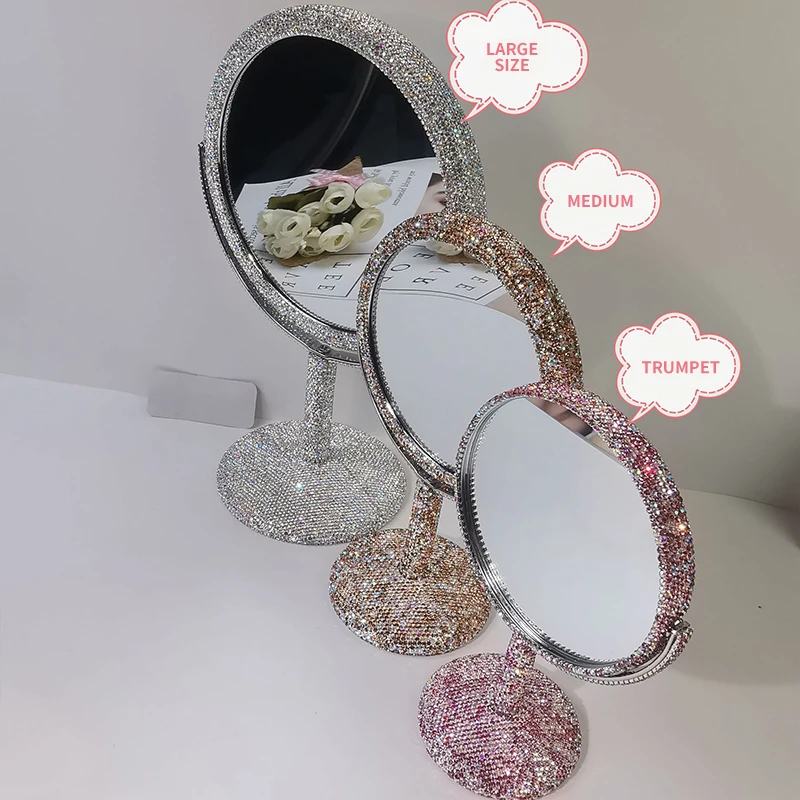 Imagem -04 - Completo Diamante Maquiagem Espelho Grupo Rotary Folding Princesa Dupla Face Diamante Desktop Strass Presente