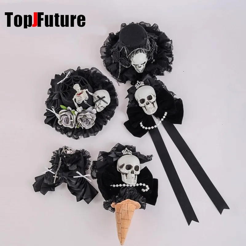

Панк Готика Хэллоуин Косплей Аксессуары Для Волос Панк Кружева Роза Череп Шпильки Маленькая Шляпа Заколки Личность Y2K девушка Заколка Для Волос