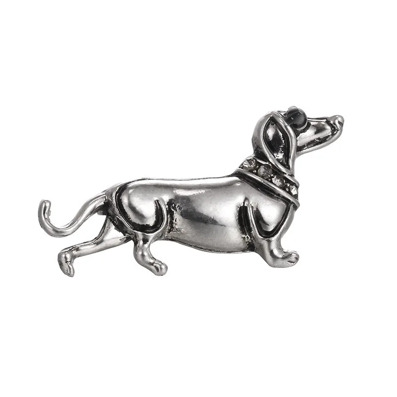 Metal Animal Brooches Set Cat With Fish Charm Dachshund Dog Lion Leopard Fox Rhinestone Lapel Pins Retro Clothing Decor Badge